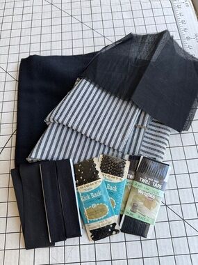 Vintage Fabric Lot Black Stripe Organdy Rick Rack Twill Tape Sewing Trim Mixed